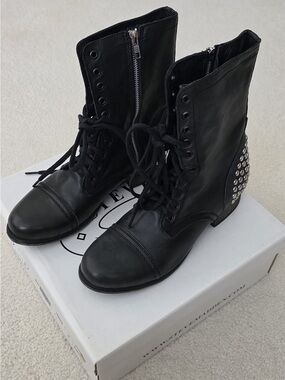 Steve Madden Black Studded Lace-Up Combat Boots